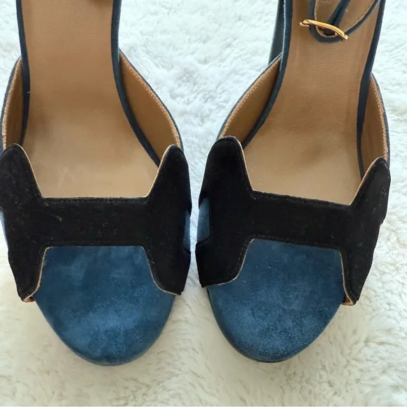 NWT!!! Hermes high heels sandals blue suede/black size 39 Authentic Retail 1600$ - Picture 4 of 8
